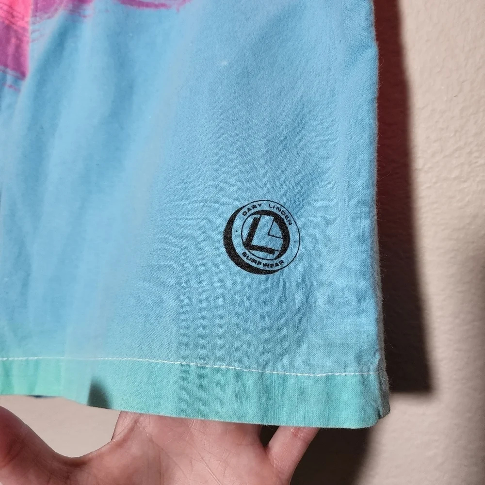 GARY LINDEN Vintage 80s Surfer Shorts Neon Board Short size‎ Small